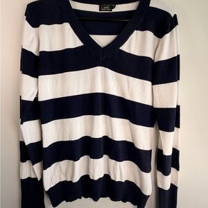 Cielo Navy and White Wide-Stripe V-Neck Sweater